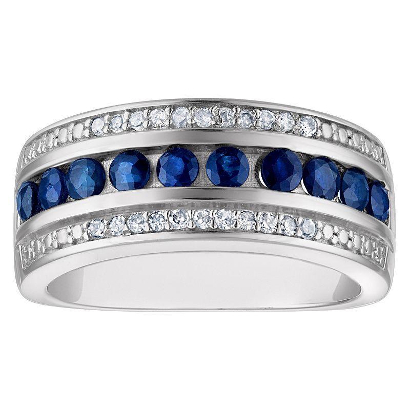 Tiara 14k Gold Plated Sterling Silver Sapphire & 1/10 Carat T.W. Diamond Ring, Womens Silver Tone Product Image