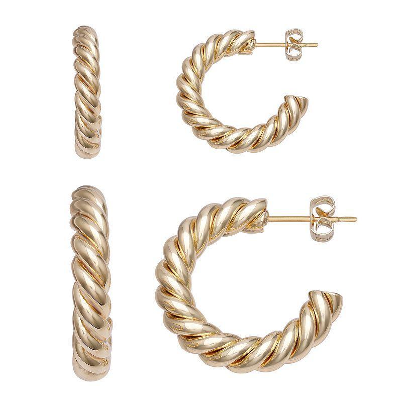 Aurielle 18k Gold Flash Plated Twisted C-Hoop Duo Earring Set, Womens, Gold Tone Product Image