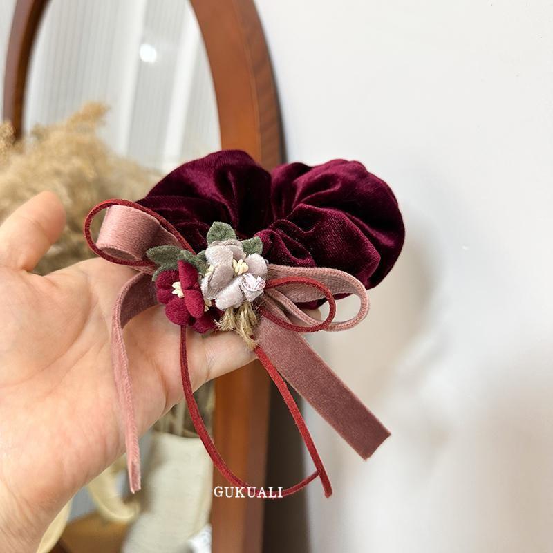 Flower Bow Velvet Scrunchie Product Image