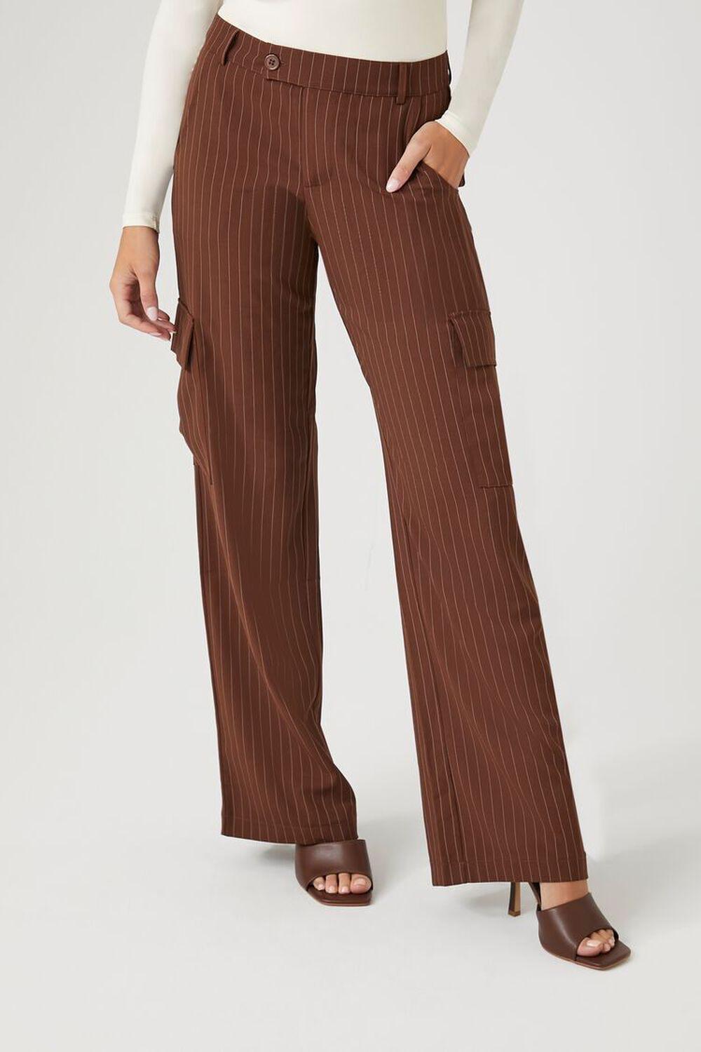 Pinstriped Wide-Leg Cargo Pants | Forever 21 Product Image