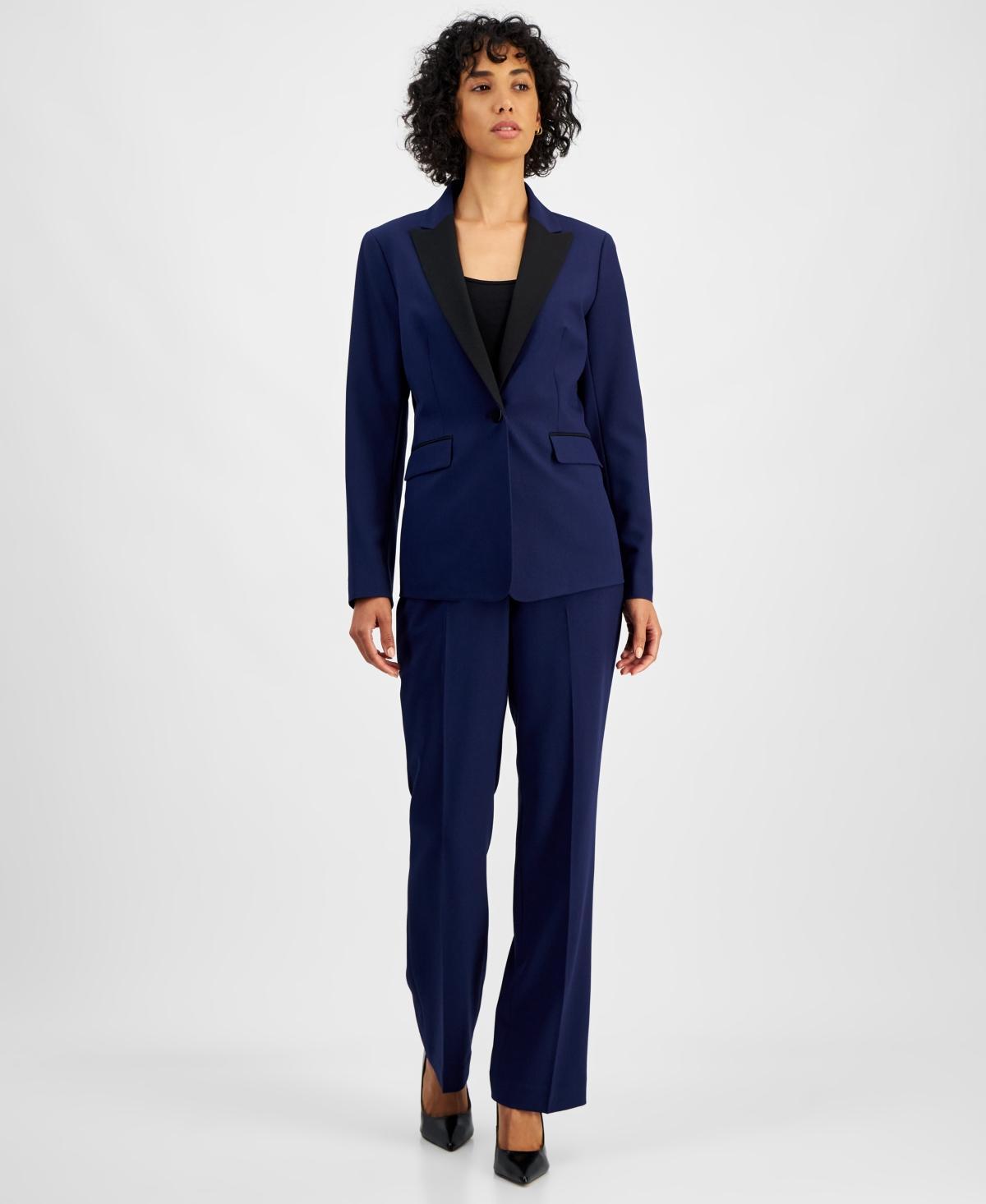 Le Suit Womens Contrast-Lapel Pantsuit, Regular & Petite - Black Product Image