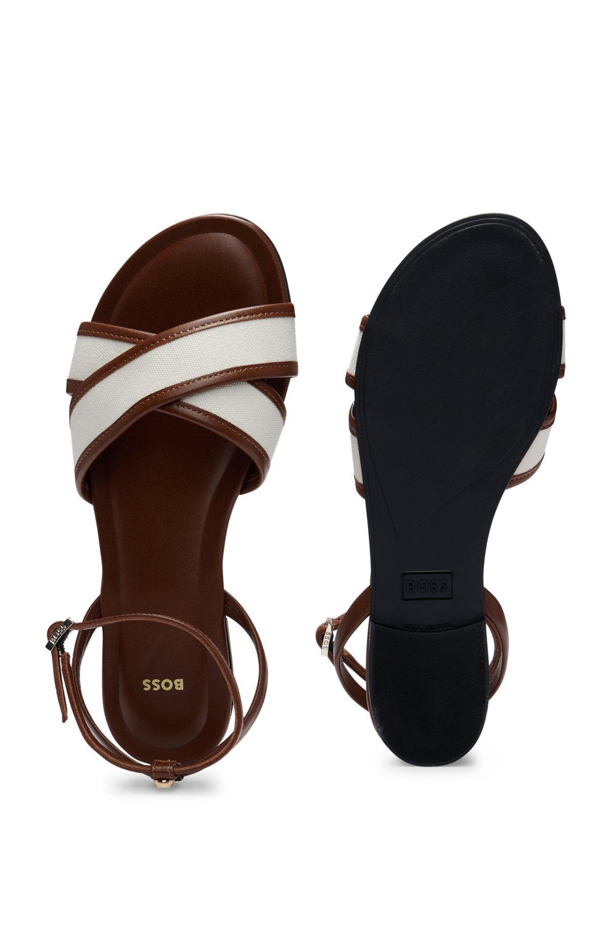 Structured-canvas sandals with leather trims and branding Product Image