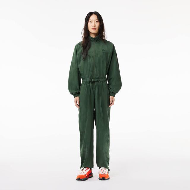 Textured, Belted Zip Neck Jumpsuit Product Image