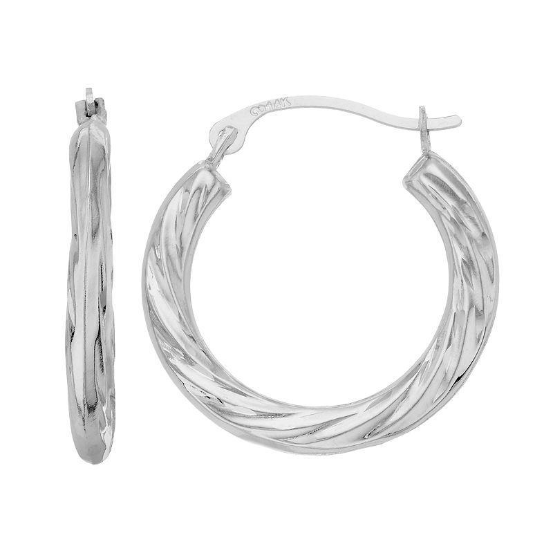 Forever 14K White Gold Twist Hoop Earrings, Womens, Grey Product Image