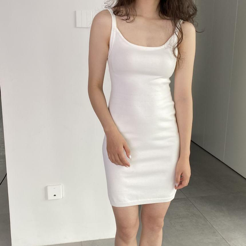 Spaghetti Strap Scoop Neck Plain Mini Bodycon Dress Product Image