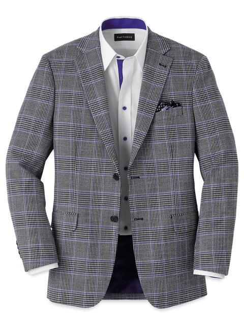 Microfiber Windowpane Single Breasted Notch Lapel Sport Coat - Grey/purple Product Image