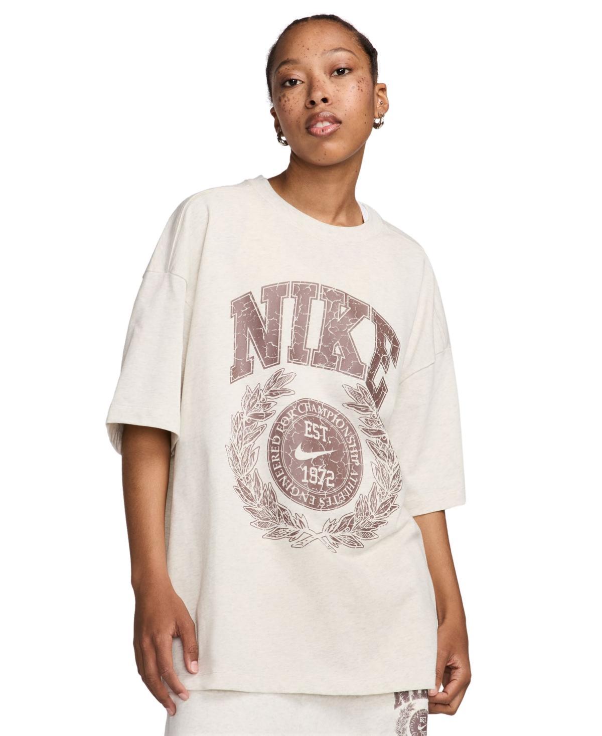 Nike Womens Sportswear Cotton Essential Oversized Tee - Oatmeal Heather/(plum Eclipse) Product Image