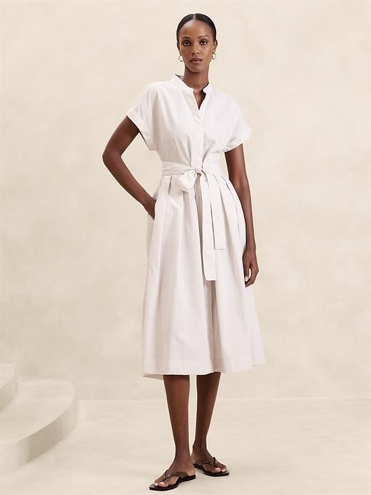 Poplin Tie-Waist Midi Dress Product Image