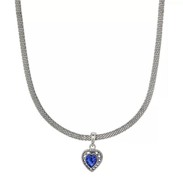 1928 Crystal Heart Adjustable Mesh Chain Necklace, Womens, Blue Product Image