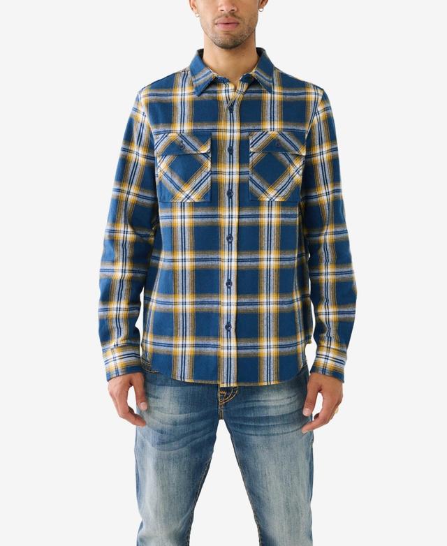 True Religion Mens Long Sleeves Workwear Plaid Shirt - Estate Blue, Citrus Product Image