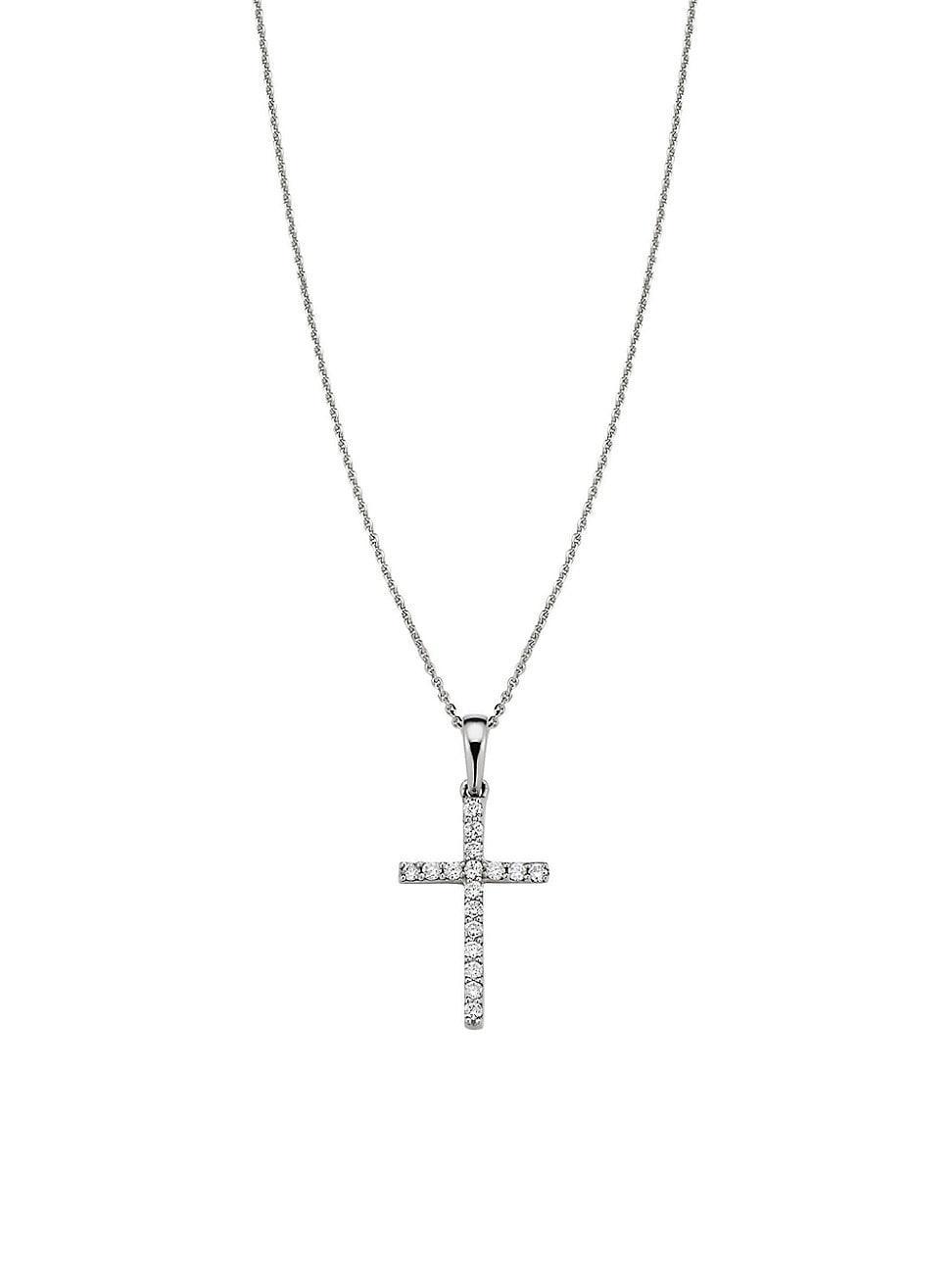 Womens 14K White Gold Faith Diamond Cross Pendant Necklace Product Image