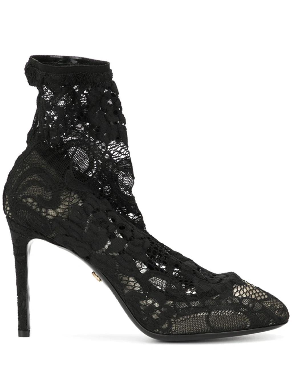 DOLCE & GABBANA Stretch Lace Boots In Black product image