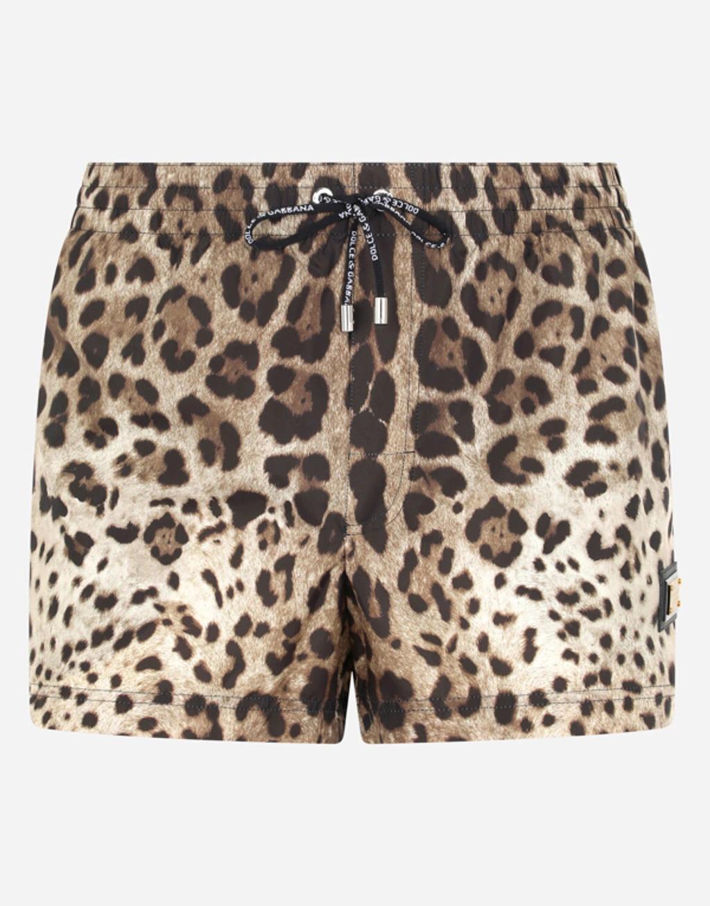 Short Leopard-print Swim Trunks With Plate In Leo Print Product Image