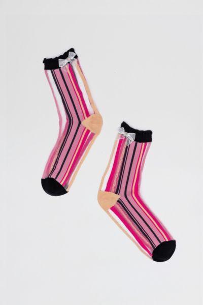 Sock Candy Parisian Stripe Bow Sheer Sock Womens at Urban Outfitters Product Image