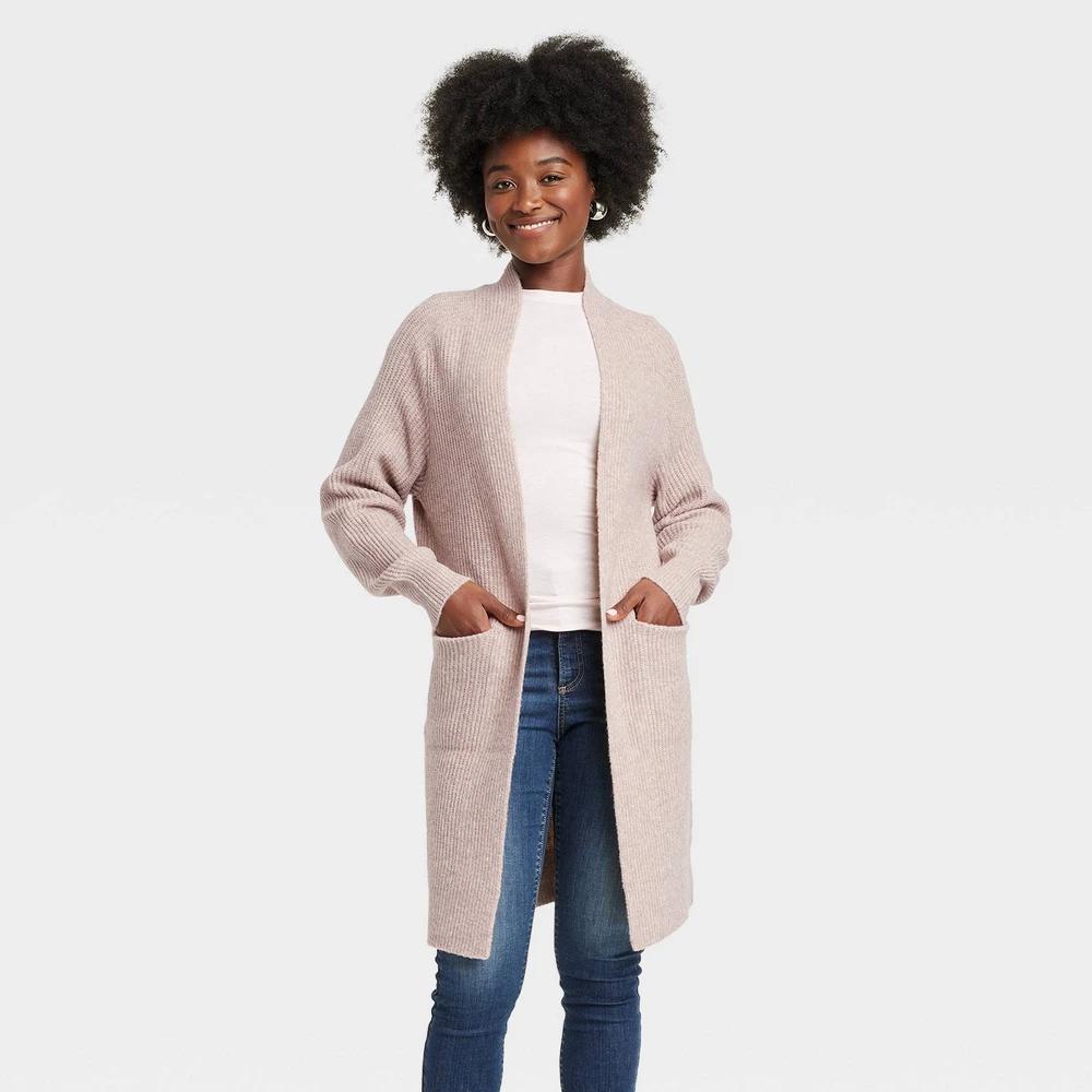 Women's Cozy Knit Cardigan - Universal Thread™ Tan M Product Image