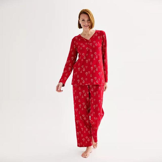 Womens Croft & Barrow Long Sleeve Pajama Top & Pajama Pants Sleep Set Product Image