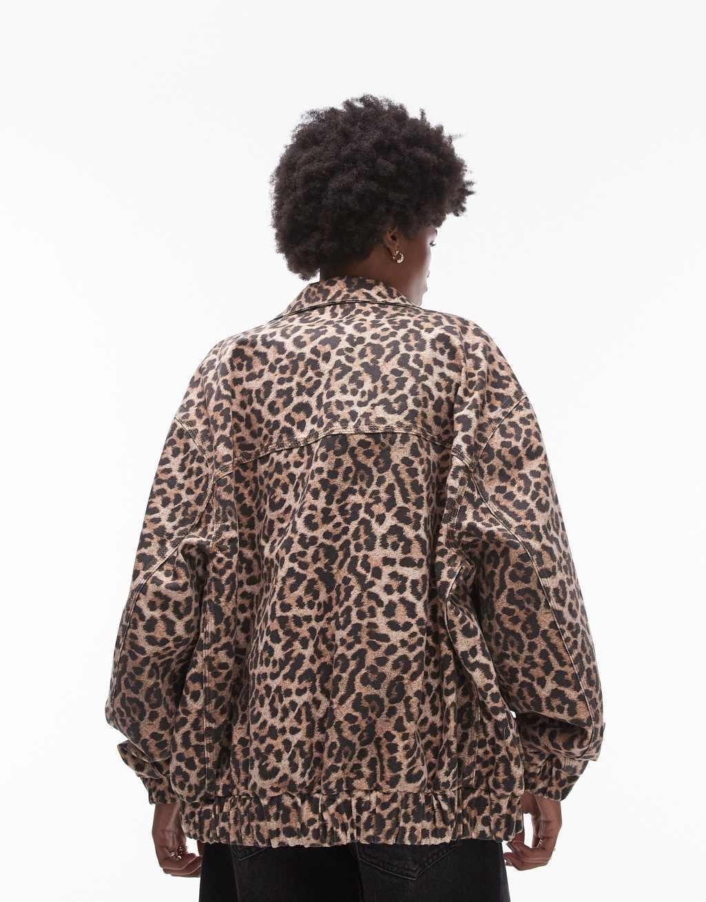 Topshop leopard print cotton bomber jacket Product Image