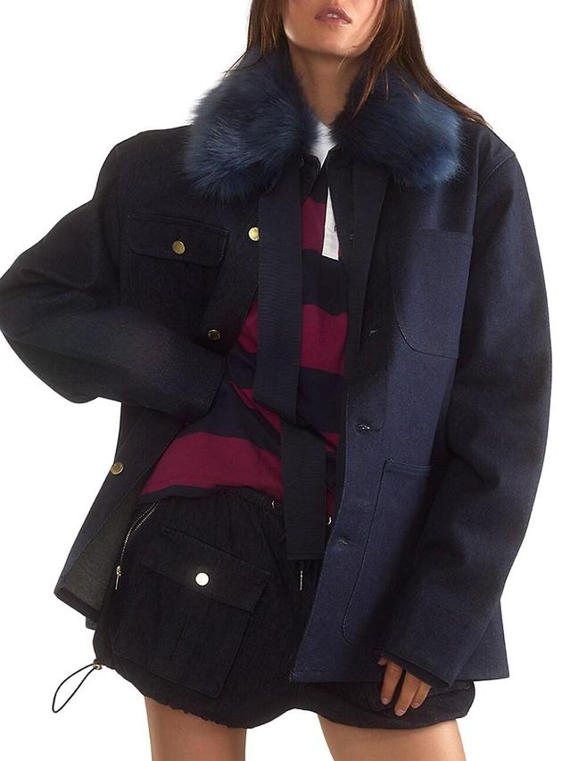 Womens Removable Faux-Fur Collar Button-Front Utility Jacket Product Image