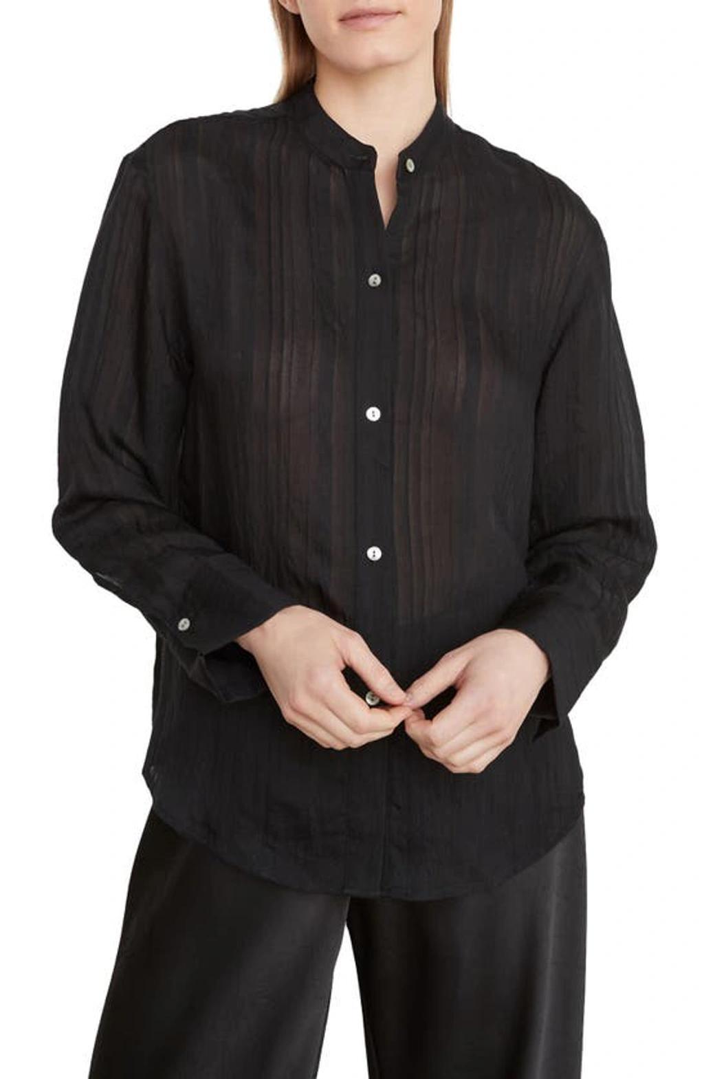 Drapey Stripe Band-collar Shirt In Marina product image