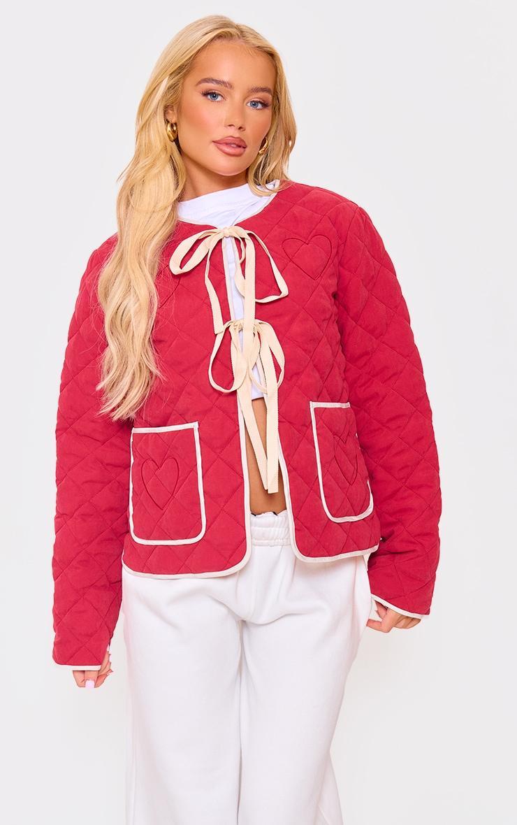 Red Quilted Stitch Detail Lightweight Jacket Product Image