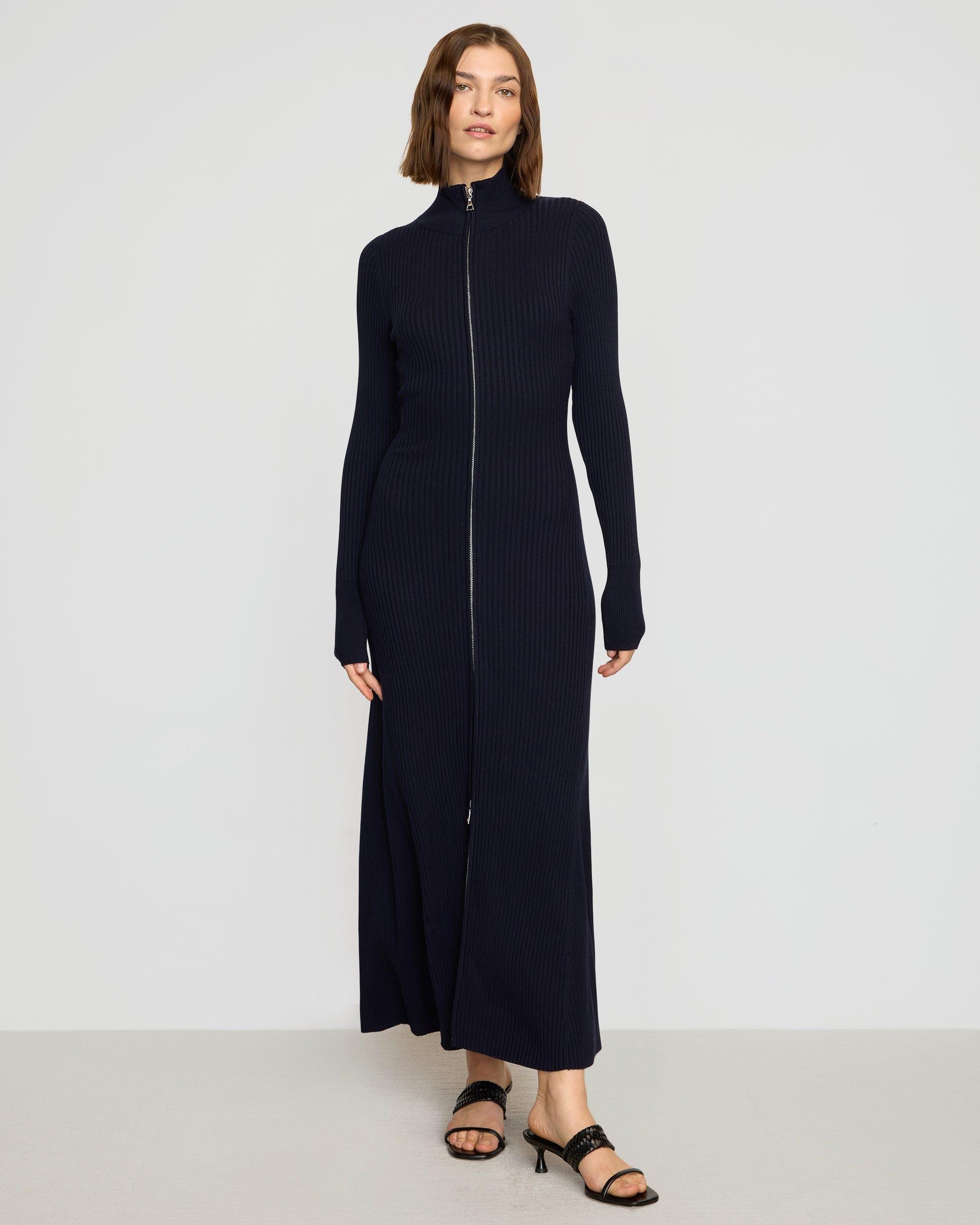 Janne Ribbed Two-Way Zip Sweater Dress Product Image