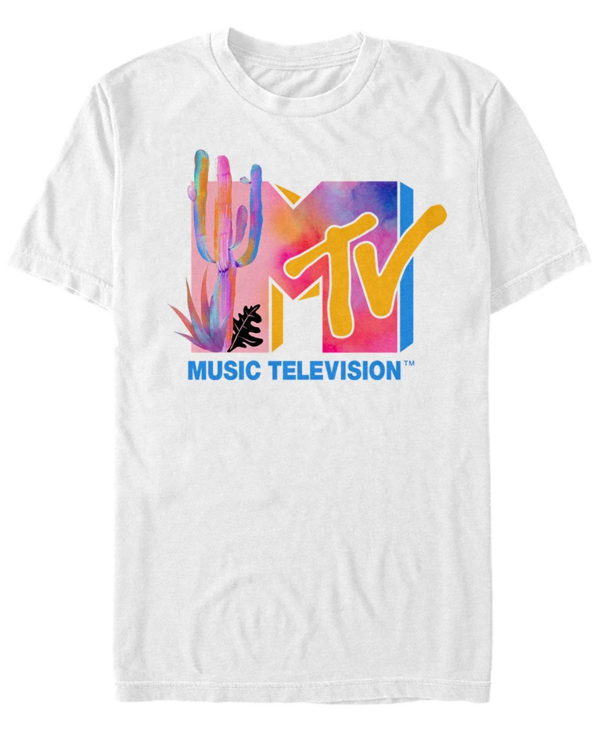 Mens MTV Neon Water Color Cactus Short Sleeve Tee White Product Image