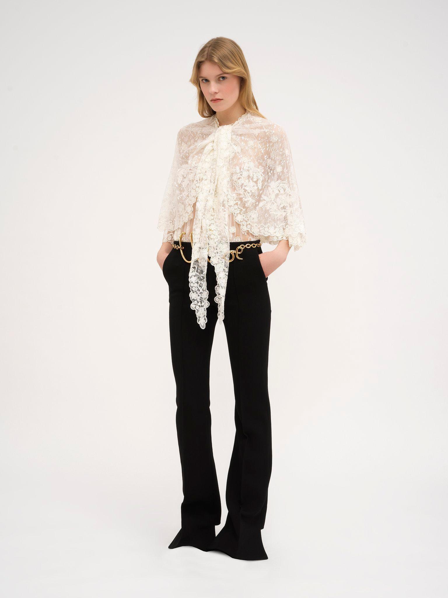 Front-tie cape top in floral lace Product Image