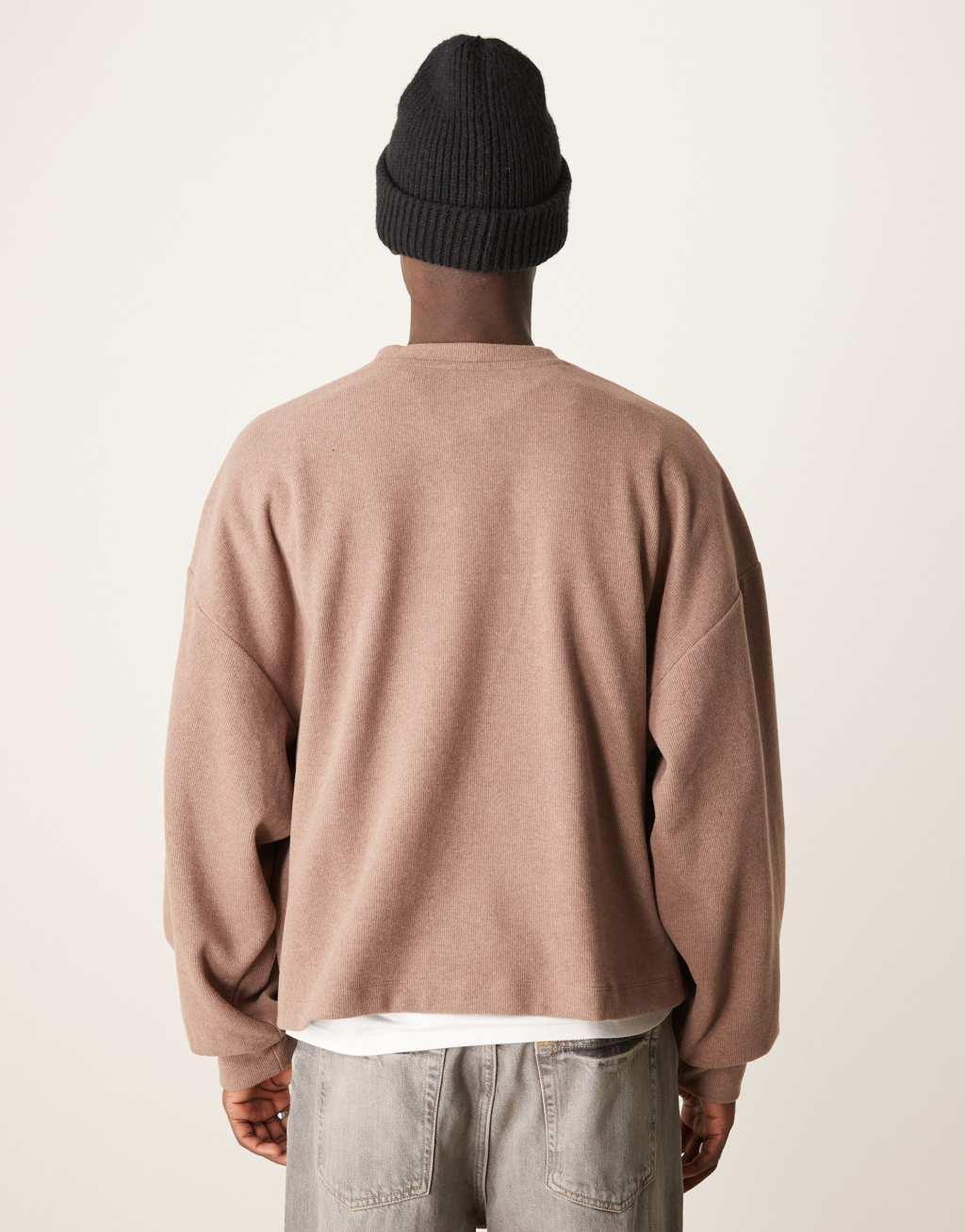 ASOS DESIGN extreme oversized boxy lightweight sweater in brushed rib in latte Product Image