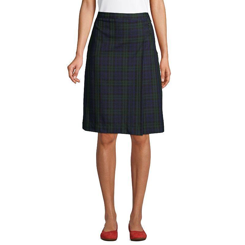 Womens Lands End Plaid Below the Knee A-line Skirt White Product Image