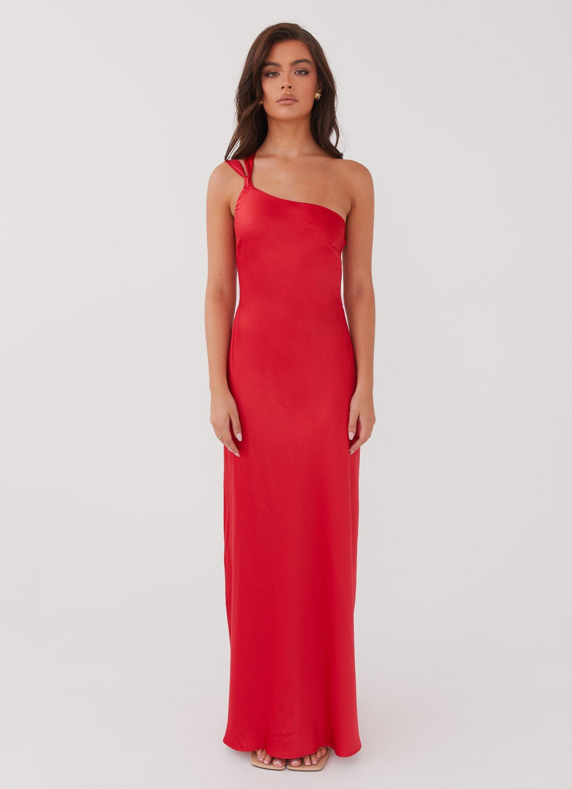 Delancy One Shoulder Maxi Dress - Rouge Red Product Image