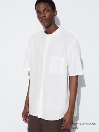 Mens Cotton Linen Stand Collar Short-Sleeve Shirt White 2XS UNIQLO US Product Image