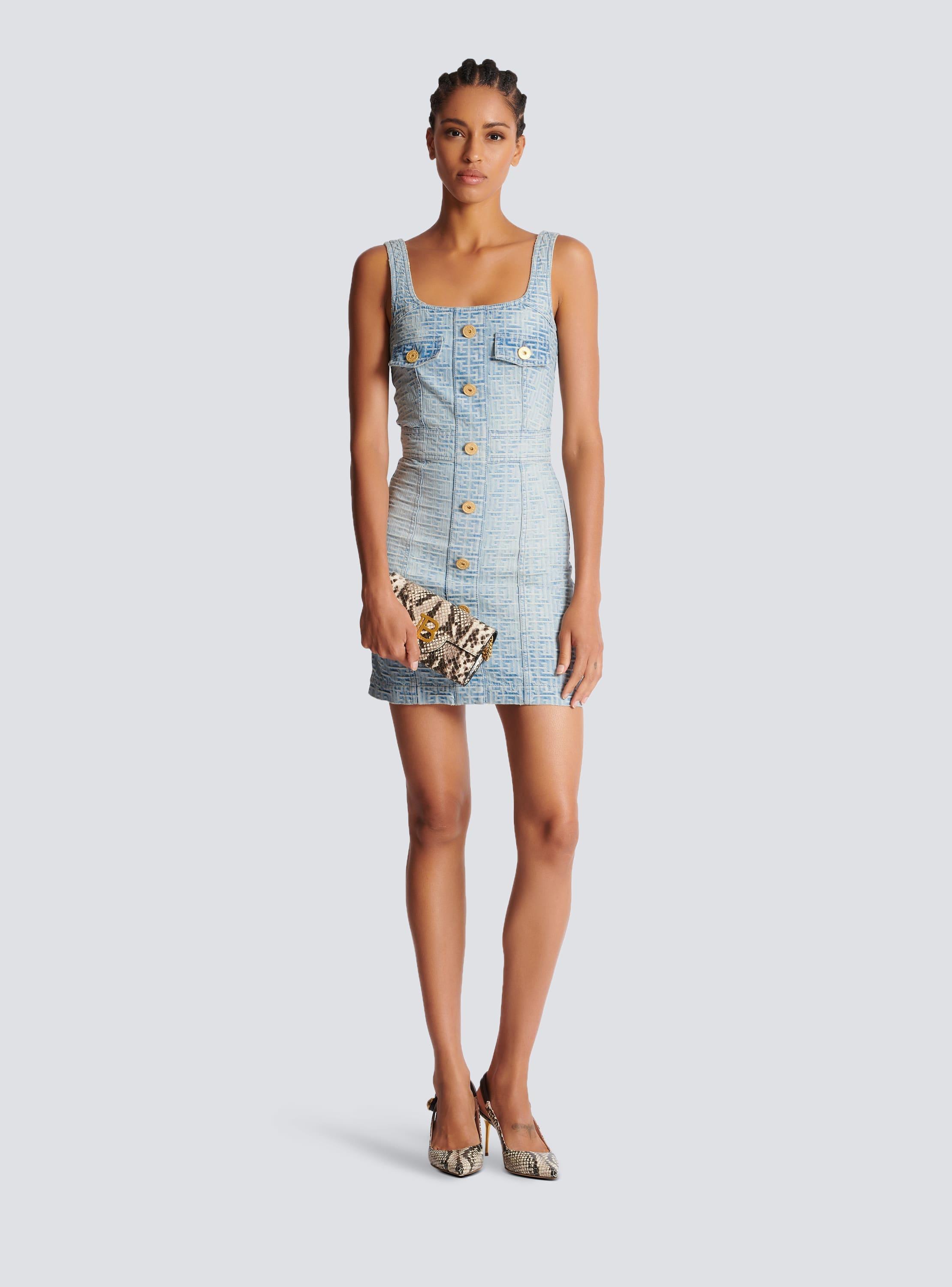 Monogrammed short denim dress Product Image