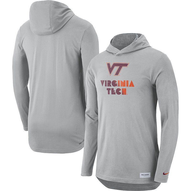 Mens Nike Gray Virginia Tech Hokies Campus Performance Hoodie Long Sleeve T-Shirt Grey Product Image