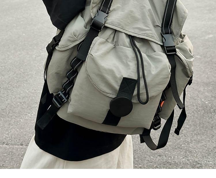 Flap Drawstring Buckle Nylon Backpack Product Image