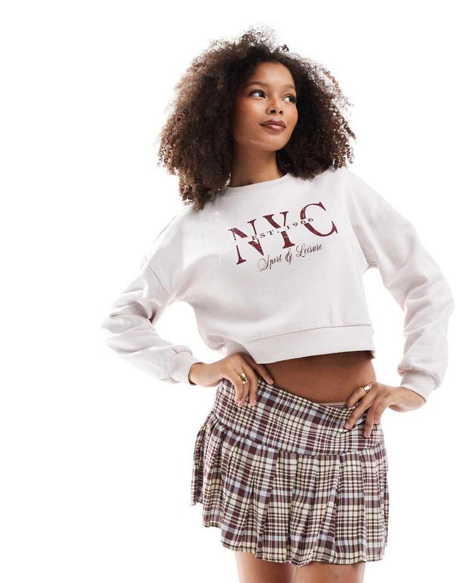 Miss Selfridge NYC graphic cropped sweatshirt in ecru Product Image