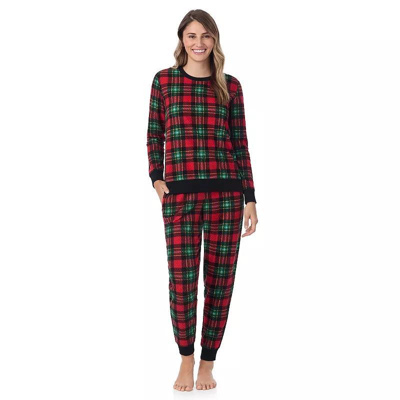 Womens Cuddl Duds Honeycomb Fleece Pajama Top & Pajama Joggers Set Product Image