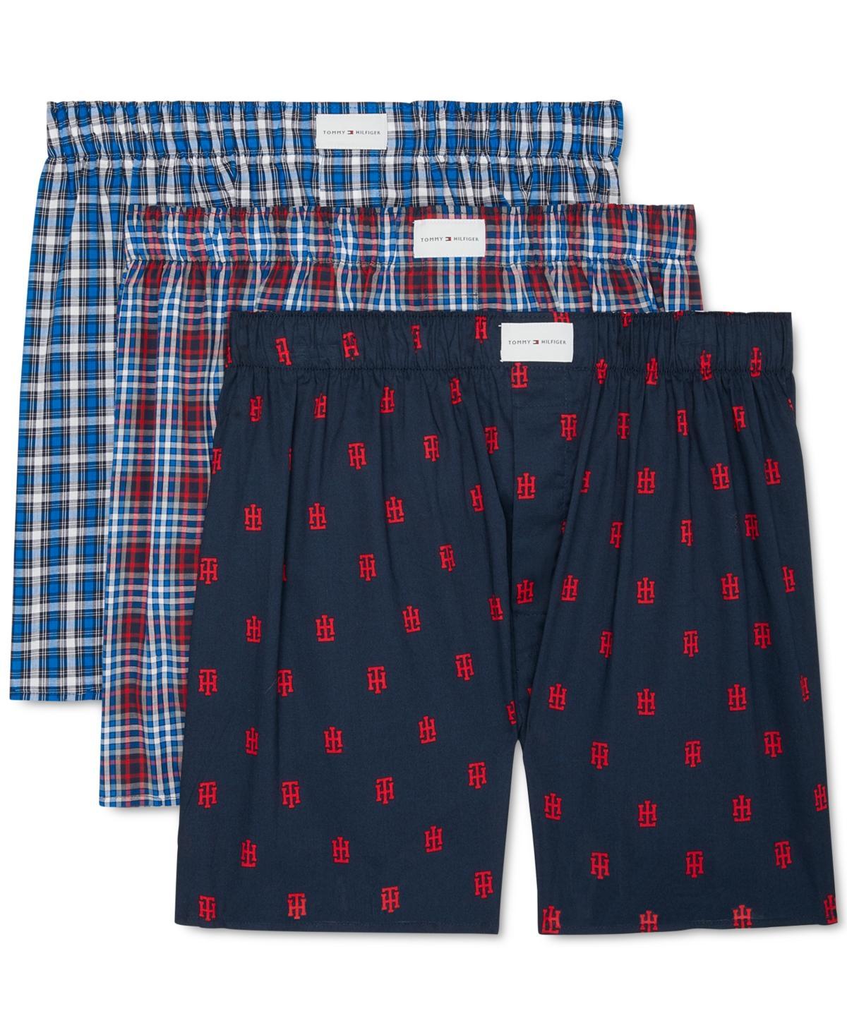 Tommy Hilfiger Cotton Classics Woven Boxer 3-Pack (Paris Blue) Men's Underwear Product Image