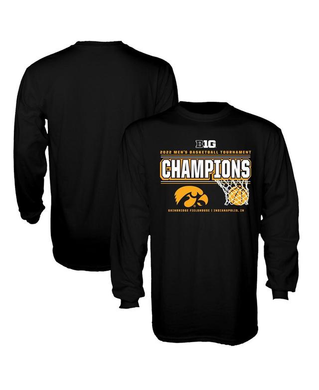 Mens Blue 84 Black Iowa Hawkeyes 2022 Big Ten Mens Basketball Conference Tournament Champions Locker Room Long Sleeve T-shirt Product Image