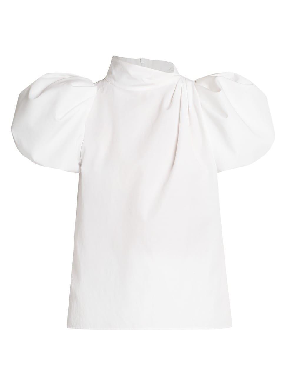 Womens Cotton-Blend Puff-Sleeve Blouse Product Image