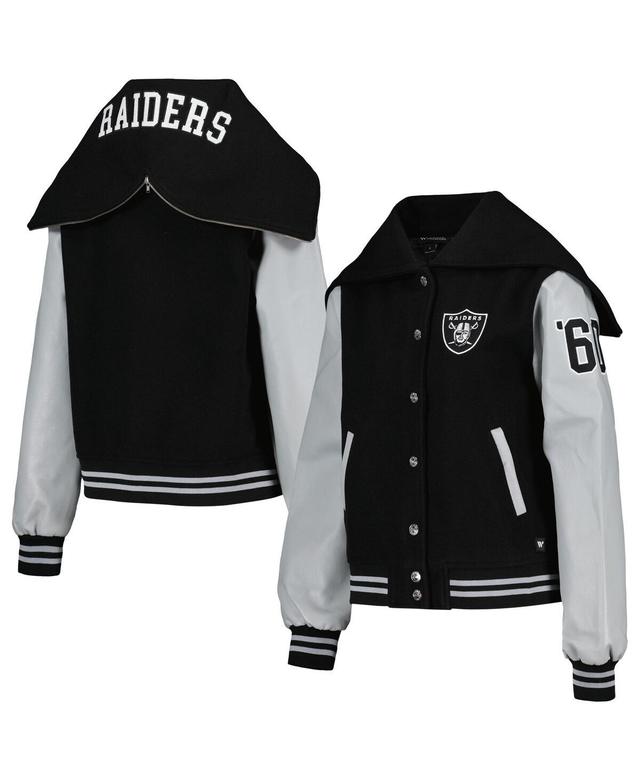 Womens The Wild Collective Black Las Vegas Raiders Sailor Full-Snap Hooded Varsity Jacket Product Image