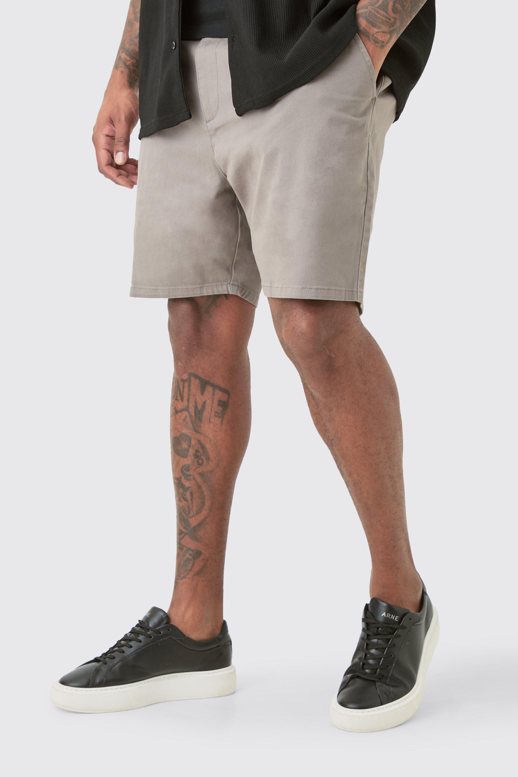 Plus Fixed Waist Grey Slim Fit Chino Shorts | boohooMAN USA Product Image