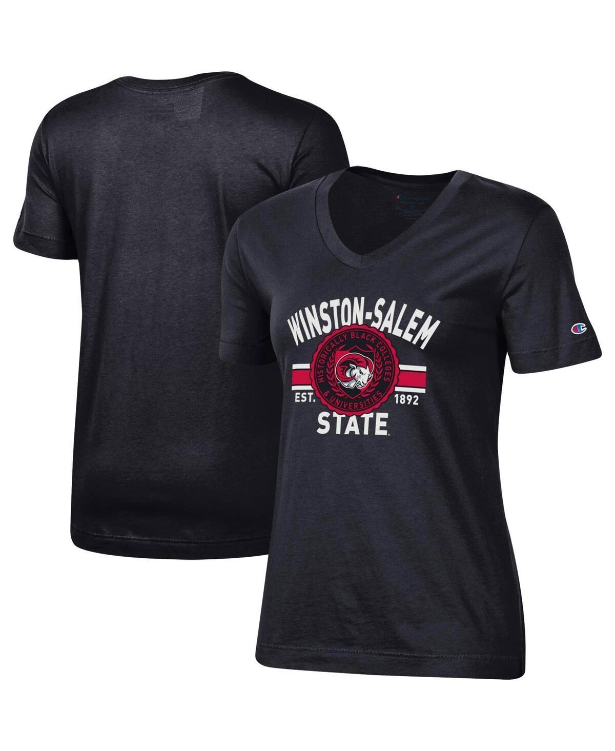 Womens Champion Black Winston-Salem State Rams Primary Logo V-Neck T-shirt Product Image