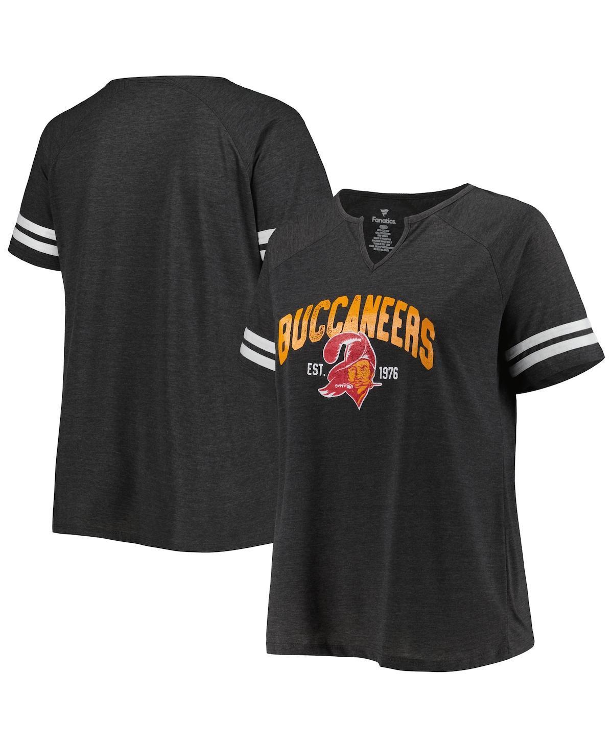 Womens Fanatics Heather Charcoal Tampa Bay Buccaneers Plus Size Throwback Notch Neck Raglan T-shirt Product Image