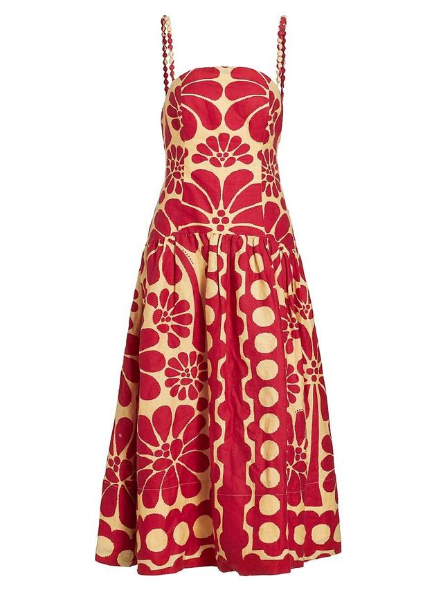 Womens Palermo Printed Linen Midi-Dress Product Image