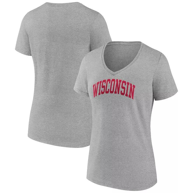 Womens Fanatics Branded Heather Gray Wisconsin Badgers Basic Arch V-Neck T-Shirt Product Image