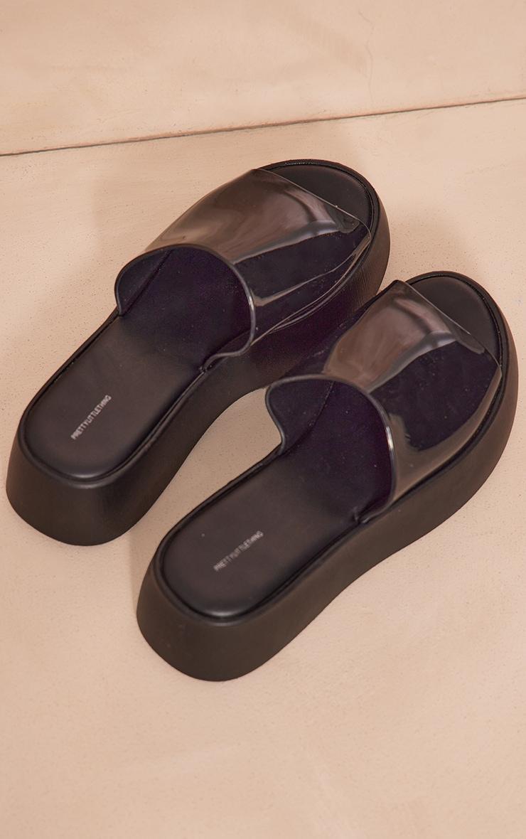 Black PU Round Toe Chunky Platform Slider Sandals Product Image