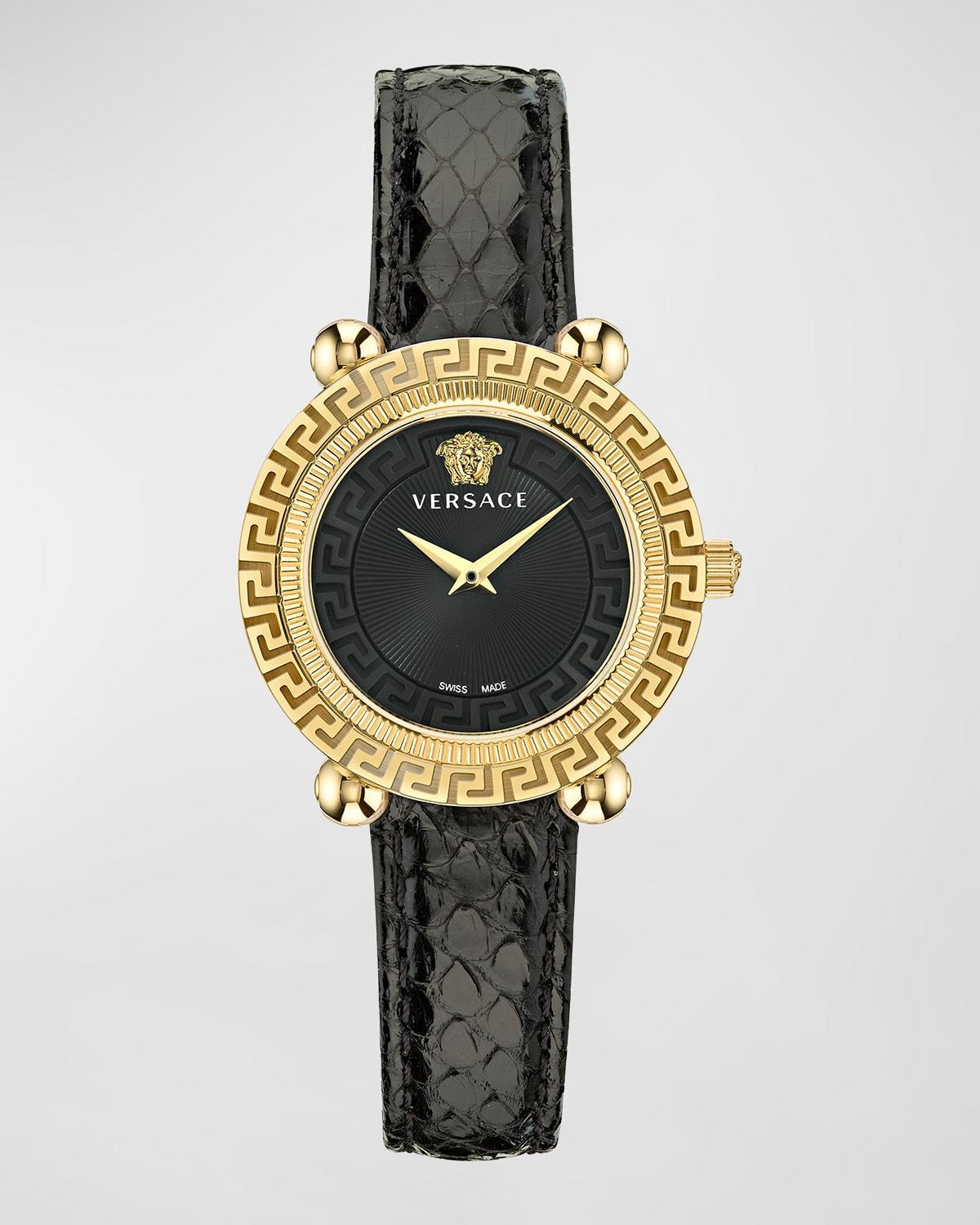 Versace Womens Swiss Greca Twist Black Leather Strap Watch 35mm Product Image