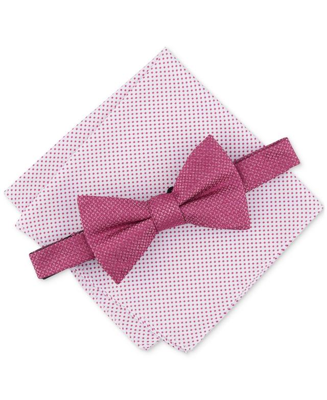 Alfani Mens Minetta Solid Bow Tie & Textured Pocket Square Set, Created for Macys Product Image