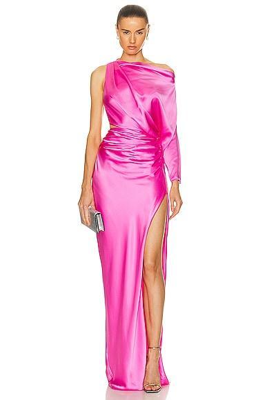 The Sei One Sleeve Drape Gown in Pink Product Image