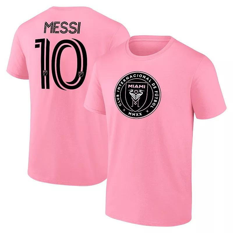 Mens Fanatics Lionel Messi Pink Inter Miami CF Authentic Stack Name & Number T-Shirt Product Image